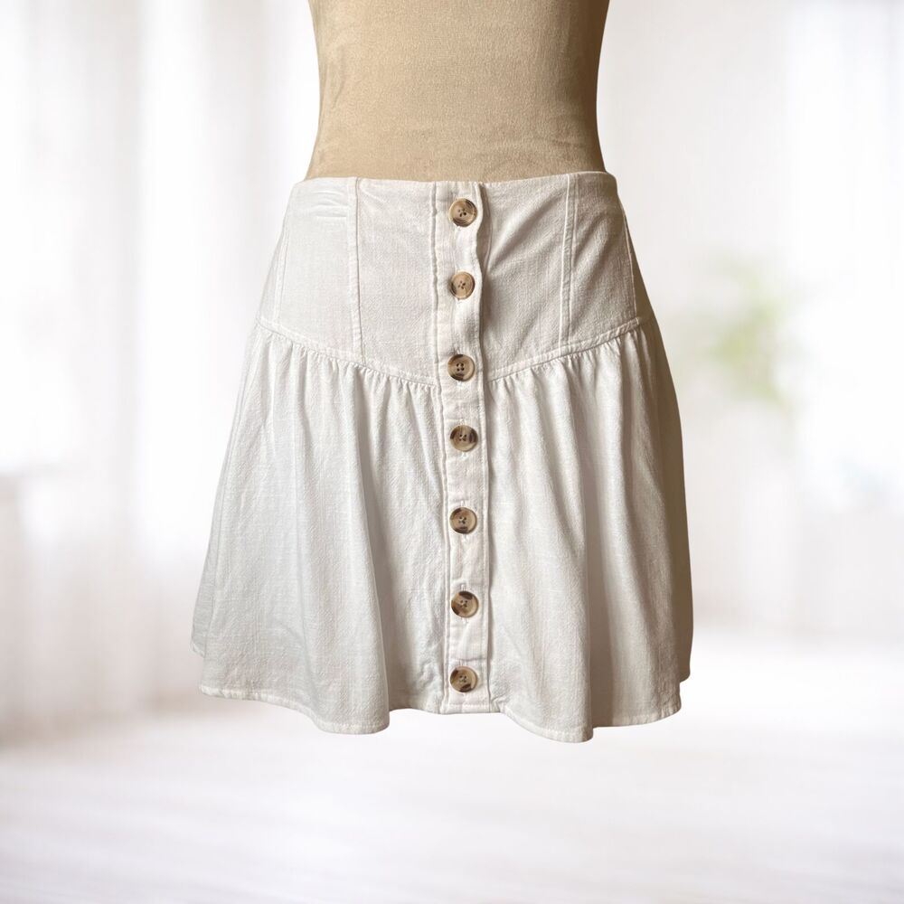 SO Mini Skirt White S Button Front Coquette Cottage Y2k Boho Casual Beach Costal